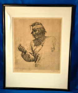 "Navajo Trader" Original Etching by Wallace Leroy DeWolf 1929 - Signed & Framed