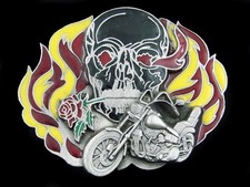 SF01115 NOS VINTAGE 1991  SKULL W/ ROSE  MOTORCYCLE  SISKIYOU BELT BUCKLE