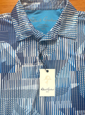 Robert Graham Clubhouse Aqua  White Short Sleeve Polo Golf Shirt Size M - NWOT