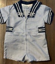 Vintage Sailor Outfit Nautical Romper 18 Months Navy And Blue USA
