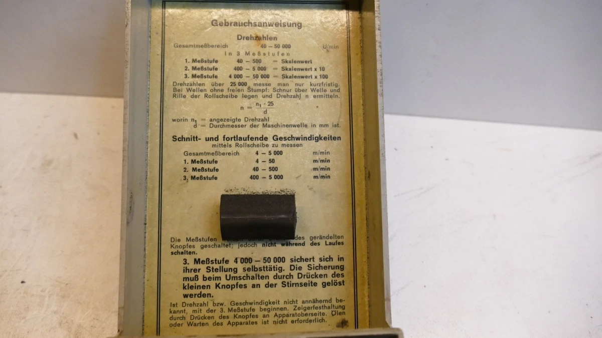 Tacómetro mecánico DEUMO 2 40-50000 RPM hecho en Alemania carcasa sin vidrio V4