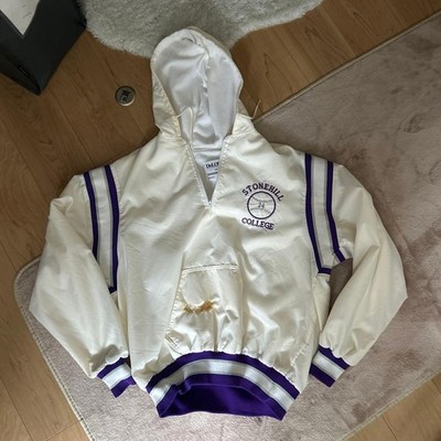 DeLONG Stonehill College Nylon Jacket XL White Purple USA Made