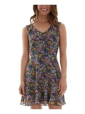 BCX Womens Green Tie Sleeveless V Neck Short Evening Fit + Flare Dress XS