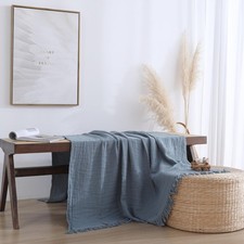 100 Cotton Muslin Throw Blanket Grey Blue 50x60 Inch Soft PreWashed Gauze
