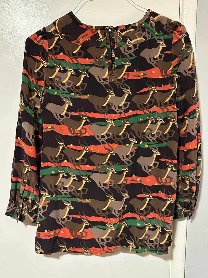 Blusa de seda vintage MARC JACOBS estampado de ciervos impala para mujer talla 4 Foto 4 de 4