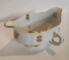 Couleuvre France GRAVY BOAT Ligne Limoges Scallop edge Gold Gilt Rose Motif EVC