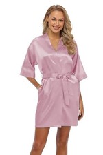 Women's Satin Robe Silky Kimono Bride Bridesmaids Bathrobes Medium Dusty Pink