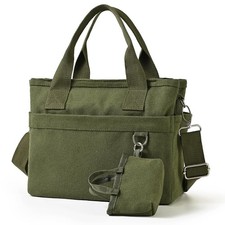 Small Canvas Tote Bag with Multi Pockets, Crossbody Shoulder Bag with Compart...