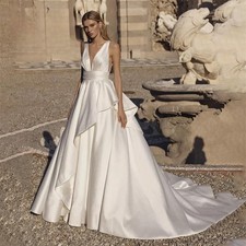 Spaghetti Strap A-Line Wedding Dress Sweep Train Backless Sleeveleess Ruffles