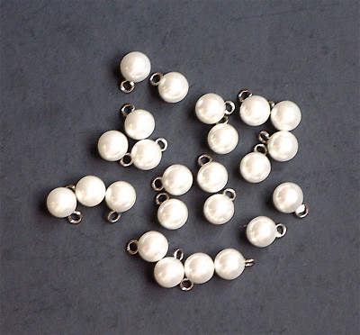 Lot of 24 White Faux Pearl Ball Buttons, 3/8”, Silvertone Metal Shanks ...