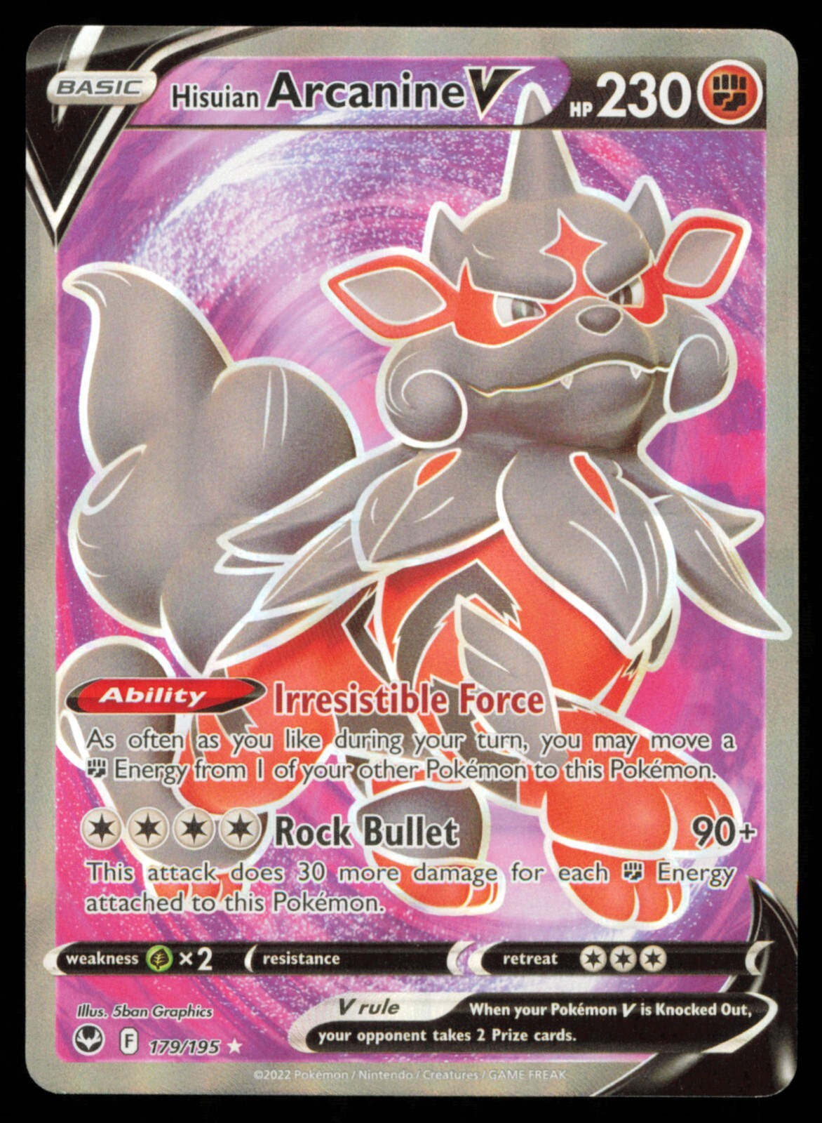 Pokemon Card - Hisuian Arcanine V 179/195 Silver Tempest Full Art Rare Holo NM