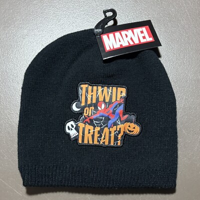 Marvel Spider-Man Kids Beanie Knit Cap Hat Fall Winter Halloween Thwip or Treat