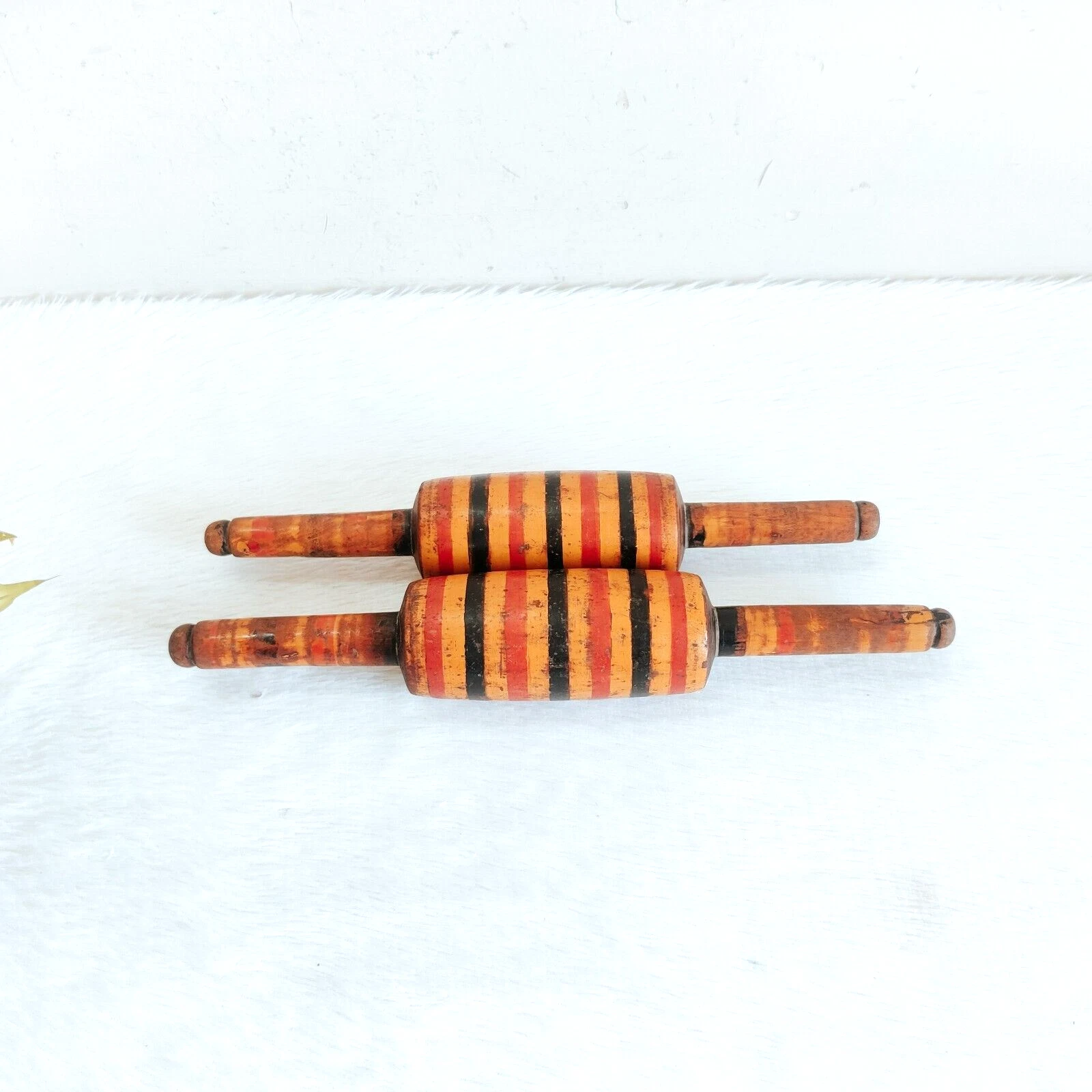 1920 Vintage Handmade Lacquered Tortilla Bread Bakers Wooden Rolling Pin 2Pc W28