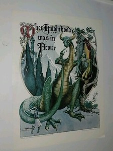 1974 GEORGE BARR POSTER WHEN KNIGHTHOOD WAS IN FLOWER 17x22. FANTASY - DRAGON 