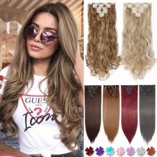 Curly Straight Clip in 100 Real Natural as Human Hair Extensions 8Pcs Long Wavy