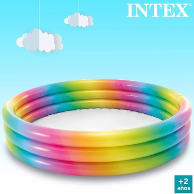 Intex 147cm Aufblasbar 3 Ringe Regenbogen Schwimmen Planschbecken Spielen Baby Kinder Spaß