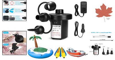 Quick-Fill Portable Multi-Purpose Electric Air Pump - 3 Nozzles - 110V AC/12V DC