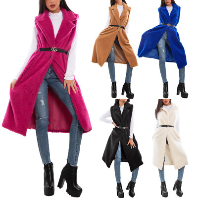 Damen Weste lang Plüsch Teddy Gürtel Wintermantel TOOCOOL VB-4379