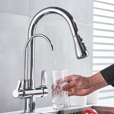 Kitchen Sink Tap 3 Way Water Filter Pure Drinking Swivel Spout Dual Lever Faucet