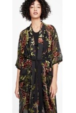 ZARA Velvet Devore Kimono Size M Black Floral Premium Belt Bloggers