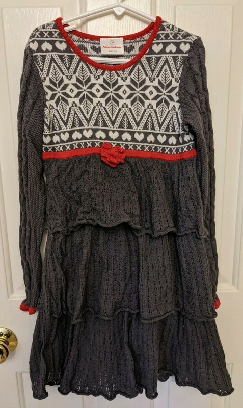 Hanna Andersson Gray Red Fair Isle Holiday Dress, Christmas, 120, Size 7