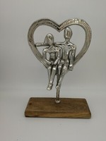 Deko Herz Mit Verliebte Auf Holzsockel Metall Skulptur Figur Silber Liebe Tipp