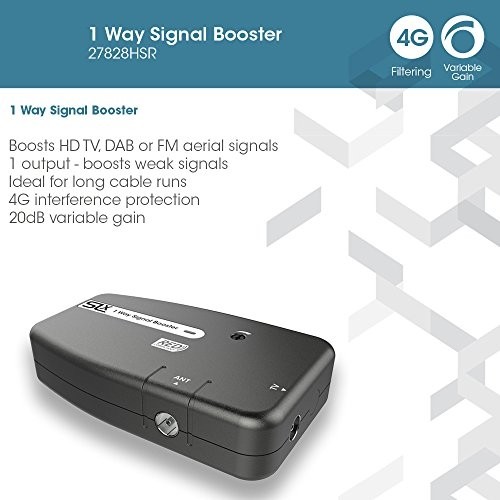 SLX 1 Way TV Aerial Signal Amplifier with 4G Filter HD TV, DAB FM