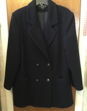 Donnybrook Wool Navy Blue Woman's Pea Coat , Antique Gold Buttons, Size 16