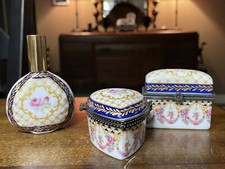 2"x2.25"x1 & 2"x2"x 1.5" & 3.25"x2.25"x1.25" 3 Vtg Floral Trinket Boxes & Bottle