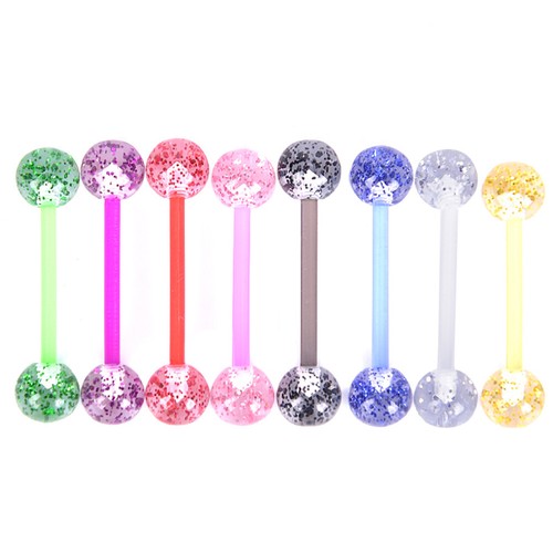 8PCS/Set Colorful Glitters Acrylic Barbell Ball Tongue Rings Piercing Jewel SY - Picture 6 of 6