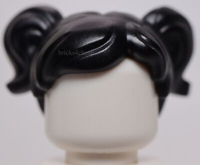 Lego Black Minifig Headgear Female Hair Parted with Two Pigtails Hole on Top