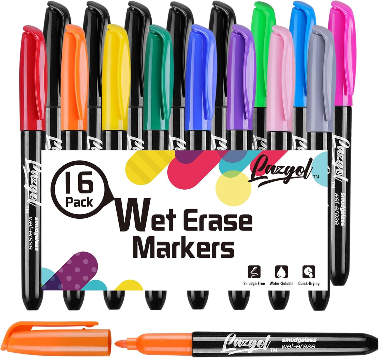 Wet Erase Markers, Bulk Pack of 16 (12 Colors) Fine Tip Overhead Transparency Sm