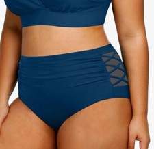 NWOT Daci sz 16w Teal High Waisted Bikini Bottoms Strappy Mesh Full coverage B47
