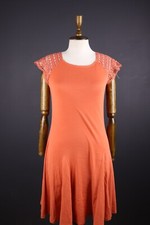 Lauren Ralph Lauren Orange Lace Short Sleeve Shift Midi Dress Size S