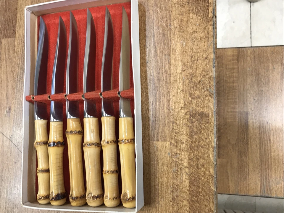 SET 6 COLTELLI DA TAVOLA J.A.HENCKELS ZWILLING MANICO IN BAMBOO VINTAGE ULTRARAR - Imagen 2 de 4