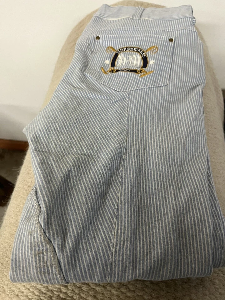 Horseware Seersucker Summer Breeches Blue White Striped 34R Equestrians FL - Image 2 of 4
