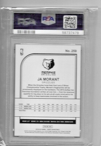 JA MORANT 2019-20 Panini NBA Hoops #259 PSA 9 MINT ROOKIE MEMPHIS GRIZZLIES - Picture 2 of 2