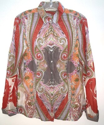 Max Volmary Womans Shirt Diamonds Pearl Line Paisley Long