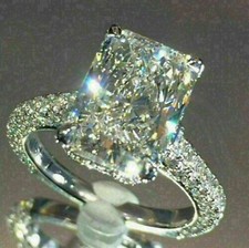 5Ct Lab Created Diamond Solitaire Women Engagement Ring 14K White Gold Finish