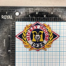 VINTAGE DISNEY MICKEY MOUSE 1928 DIAMOND LOGO 3" IRON ON PATCH NAVY  YELLOW