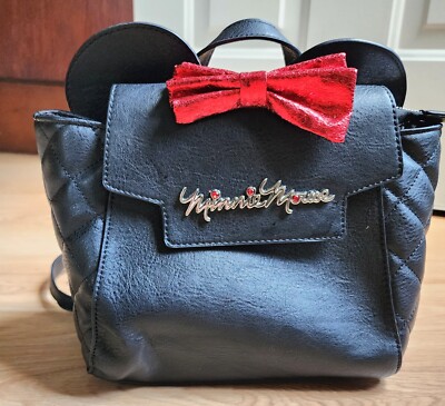 DISNEY MINNIE Mouse BLACK W/ RED BOW Convertible Backpack 