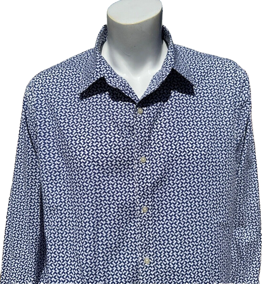 Michael Kors Designer Blue Geometric Dress Shirt. Big and Tall Man Size XXL 2XL - Image 2 of 4