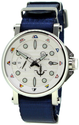 Palaemon Designer Herrenuhr Automatik Edelstahl Natoband blau 44mm