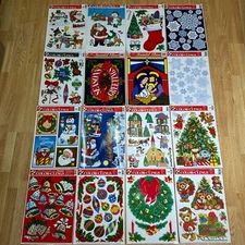Vintage Christmas Winter Window Color Clings 12"x15" New Old Stock You Pick Lot