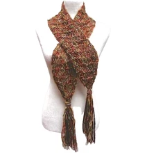 Mohair Ribbon Yarn Fashion Scarf Browns Naturals Multicolor Tasseled 64-Inch