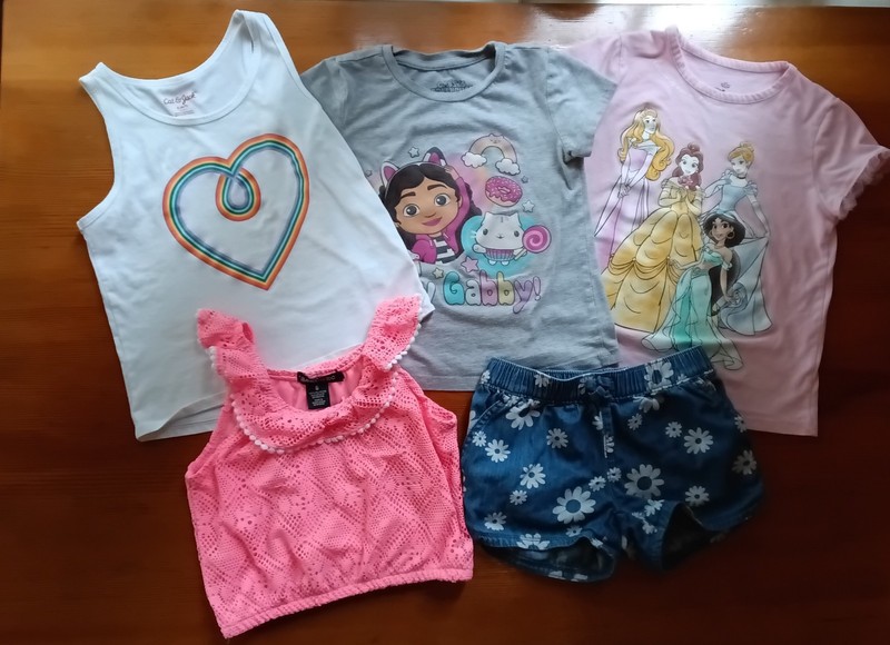 Lot of Five Girls Tops Shorts Size 6 Limited Place Gabby Disney Princess 