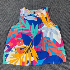 J. Crew Top Womens Small S Blue Floral Sleeveless Blouse Hawaiian AOP Abstract