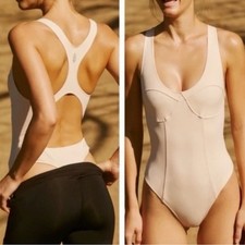 FP Movement Free People Corset Racerback Bodysuit Peach Pink OB1136471 Medium