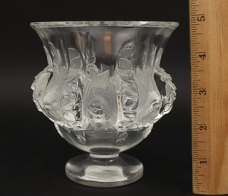 Vintage LALIQUE France Frosted Dampierre Glass Crystal Footed Pedestal Vase NR