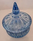 Indiana Glass Co. Round Depression Candy Dish Diamond Princess Ice Blue EA